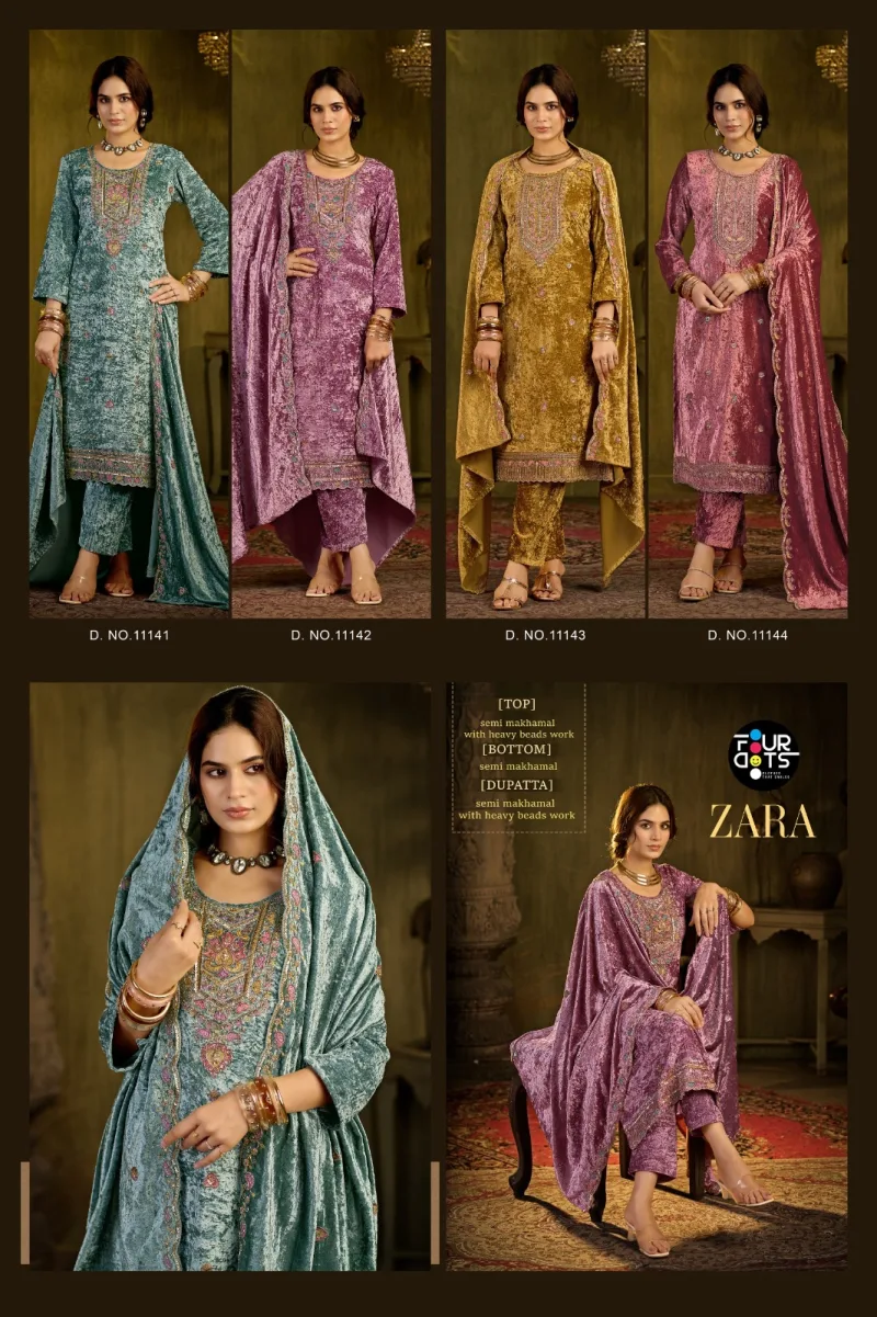 Zara By Fourdots Semi Makhamal Beads Work Designer Salwar Suits